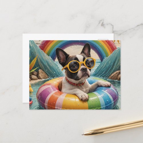 Boston Terrier Floating on a Summer Day Postcard