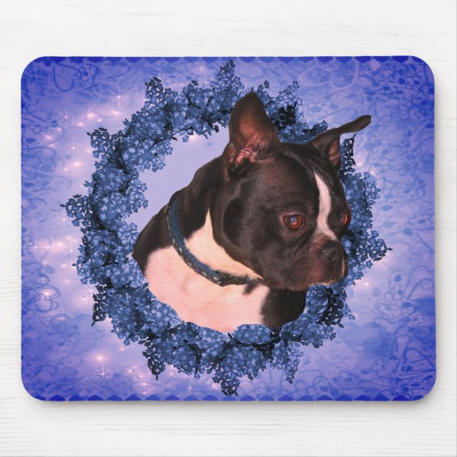 Boston Terrier Floral Wreath Dog Mouse Pad (Front)