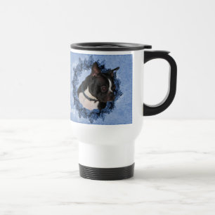 Boston Terrier Floral Wreath Personalized Travel Mug