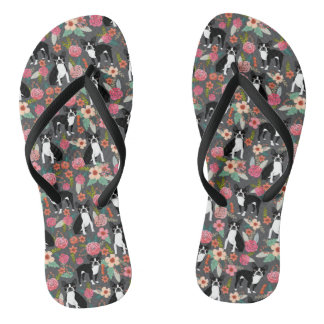 Boston Terrier Florals - dogs and flowers Flip Flops