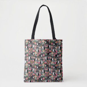 Boston Terrier Florals - dogs and flowers Tote Bag