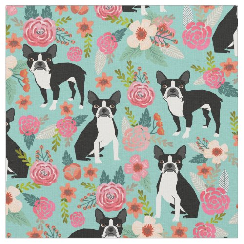 Boston Terrier florals fabric _ cute fabric design