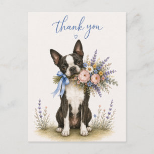 Boston Terrier Flower Bouquet Thank You Postcard