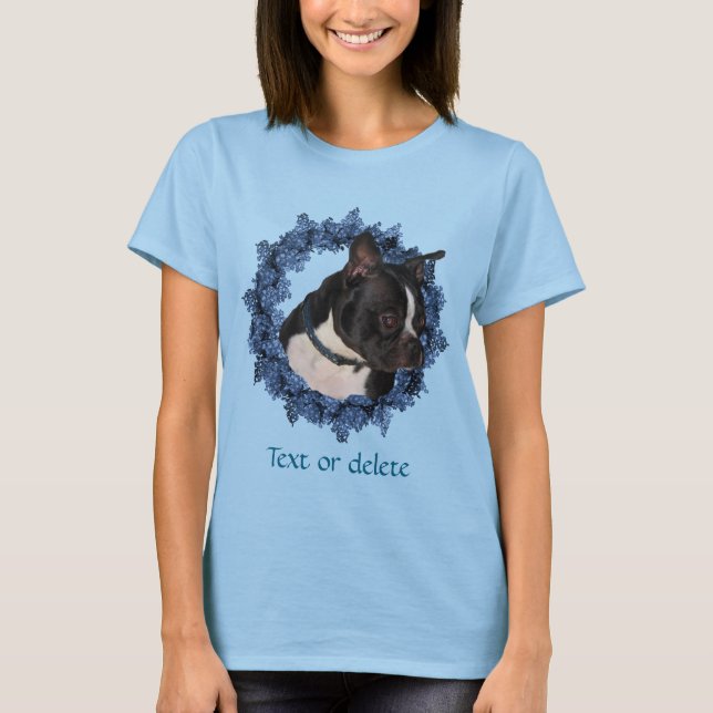 Boston Terrier Flower Wreath Personalized T-Shirt (Front)