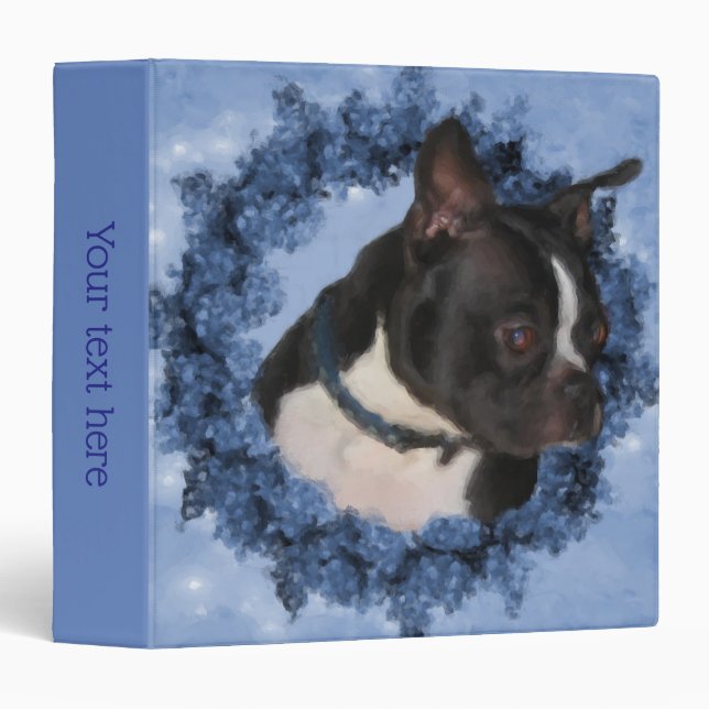 Boston Terrier Flowers Dog Art Personalized 3 Ring Binder (Front/Spine)