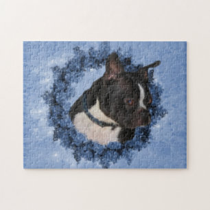 Boston Terrier Flowers Dog Art Photo Painting Jigsaw Puzzle
