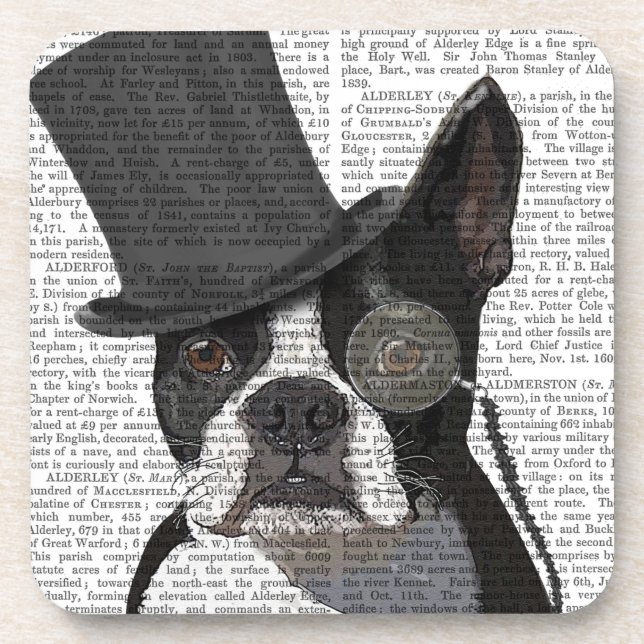 Boston Terrier, Formal Hound and Hat Beverage Coaster (Front)