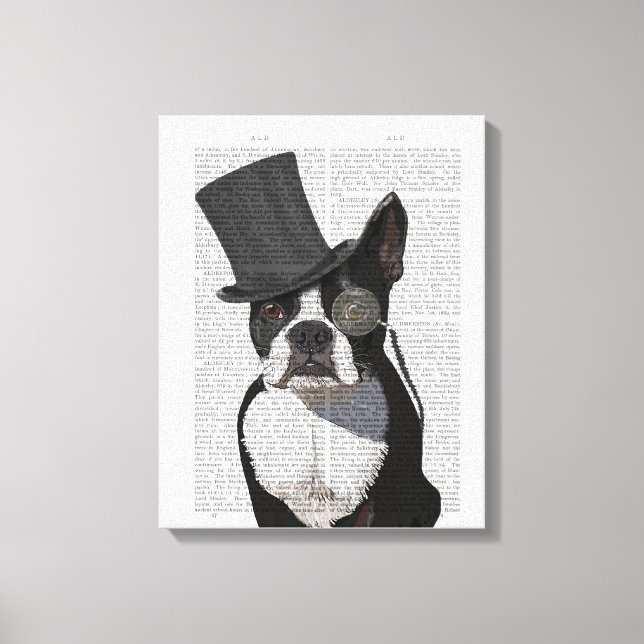 Boston Terrier, Formal Hound and Hat Canvas Print (Front)