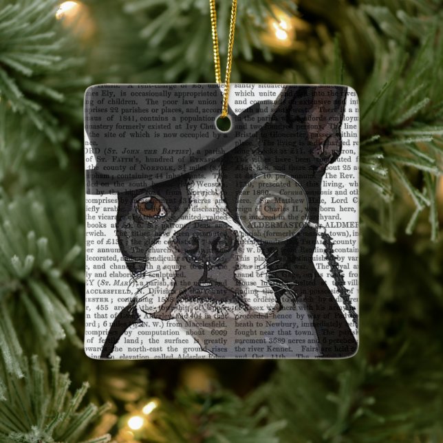 Boston Terrier, Formal Hound and Hat Ceramic Ornament (Tree)