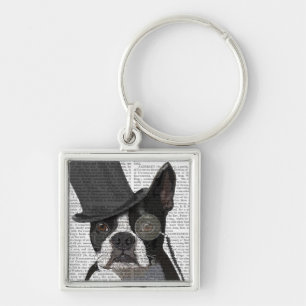 Boston Terrier, Formal Hound and Hat Keychain