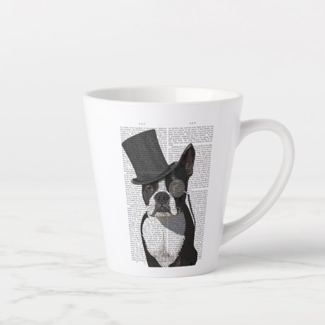 Boston Terrier, Formal Hound and Hat Latte Mug (Right)
