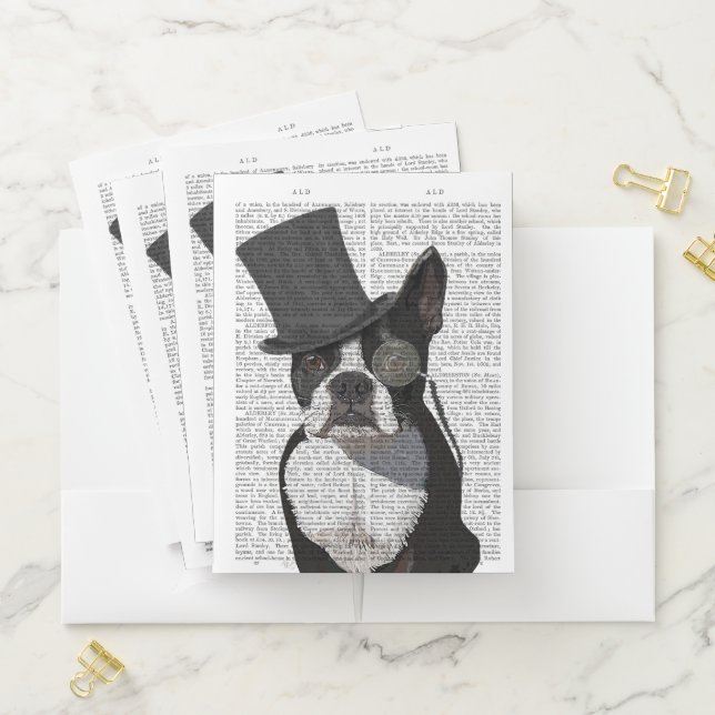 Boston Terrier, Formal Hound and Hat Pocket Folder (In Situ)