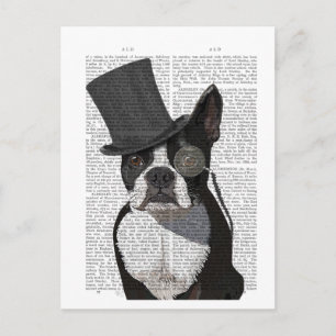 Boston Terrier, Formal Hound and Hat Postcard