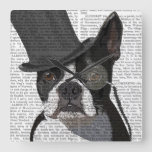 Boston Terrier, Formal Hound And Hat Square Wall Clock at Zazzle