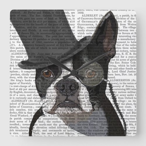 Boston Terrier Formal Hound and Hat Square Wall Clock