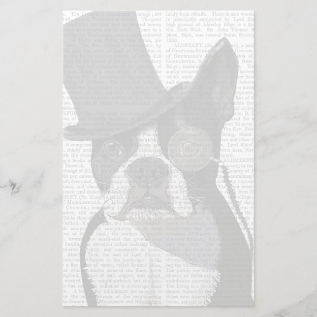 Boston Terrier, Formal Hound and Hat Stationery (Front)