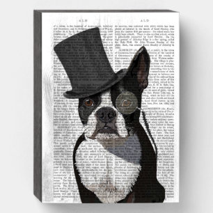 Boston Terrier, Formal Hound and Hat Wooden Box Sign