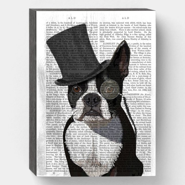 Boston Terrier, Formal Hound and Hat Wooden Box Sign (Front Vertical)