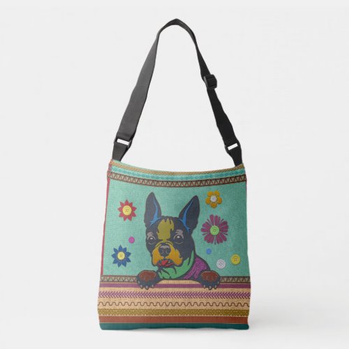 Boston Terrier Fun Scrapbook Style Crossbody Bag