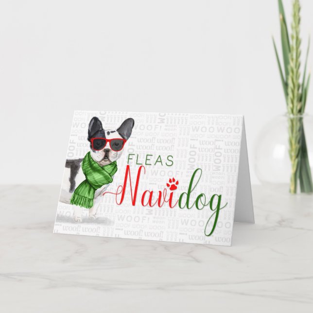 Boston Terrier Funny Fleas Navidog Christmas Holiday Card (Front)