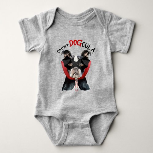 Boston Terrier Funny Halloween Vampire Dog Baby Bodysuit