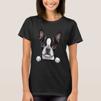 Boston Terrier Funny Peeking Bostie Pocket Puppy D T-Shirt
