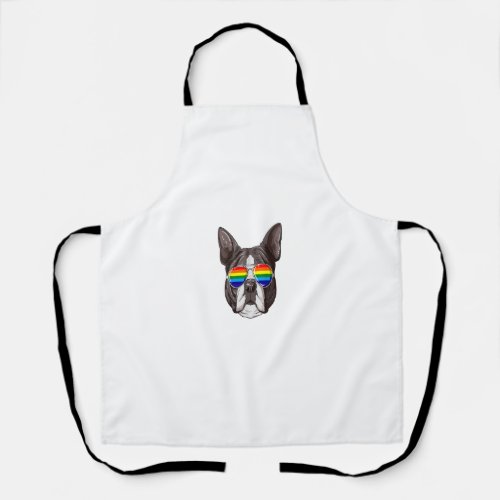 Boston Terrier Gay Pride Flag LGBT Rainbow Sunglas Apron