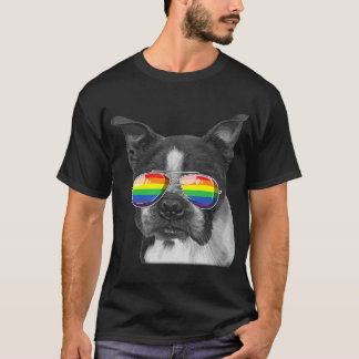 Boston Terrier Gay Pride Flag Sunglasses LGBT T-Shirt