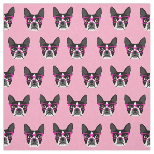 Boston Terrier Glasses _ pink fabric