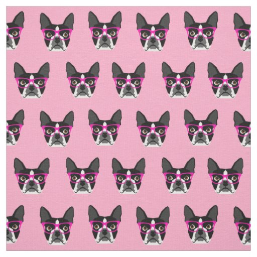 Boston Terrier Glasses - pink fabric