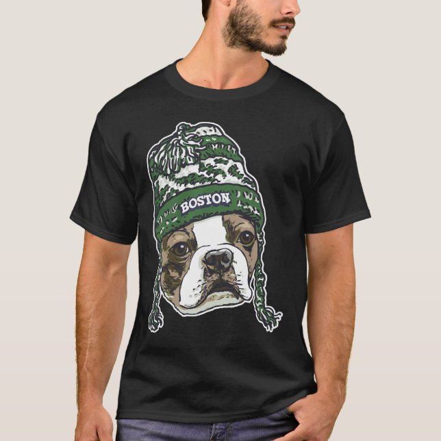 Boston Terrier Green Beanie T-Shirt (Front)