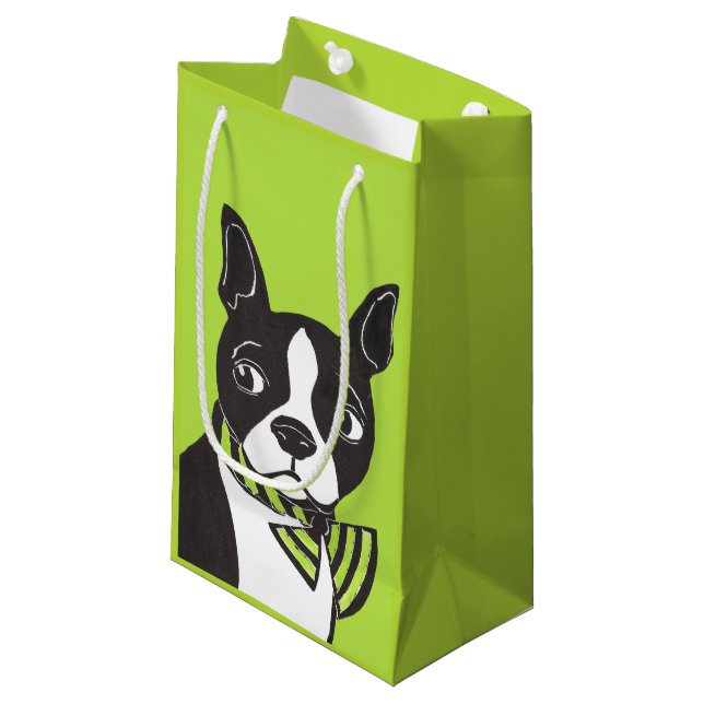 Boston Terrier Green Glossy Gift Bag (Front Angled)