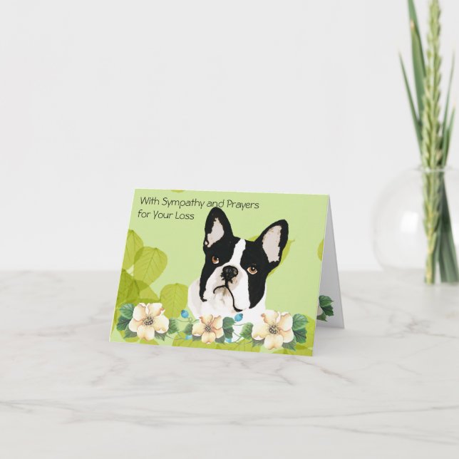 Boston Terrier, Green Leaf Floral Card (Front)