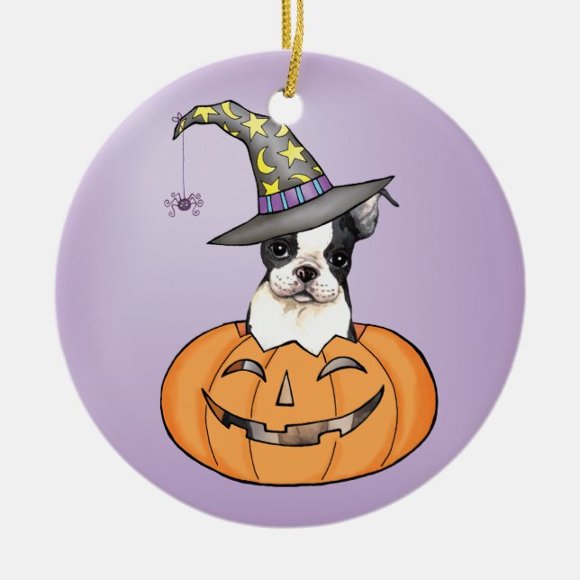 Boston Terrier Halloween Ceramic Ornament (Front)
