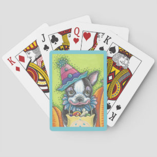 BOSTON TERRIER HALLOWEEN CLOWN, DOG PLAYING CARDS
