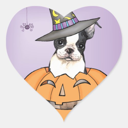 Boston Terrier Halloween Heart Sticker