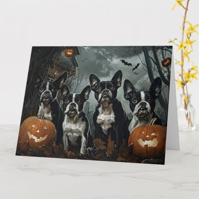 Boston Terrier Halloween Night Doggy Delight Card (Yellow Flower)