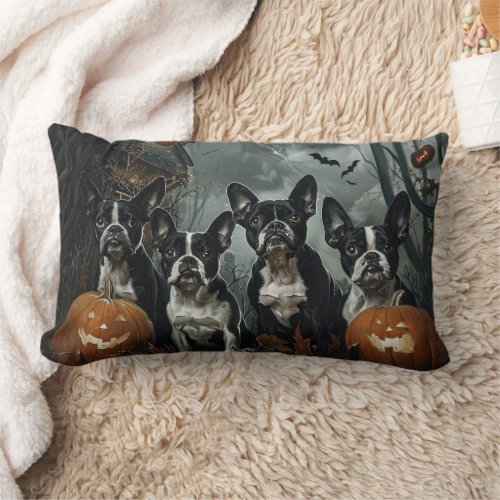 Boston Terrier Halloween Night Doggy Delight Lumbar Pillow