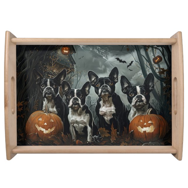 Boston Terrier Halloween Night Doggy Delight Serving Tray (Front)
