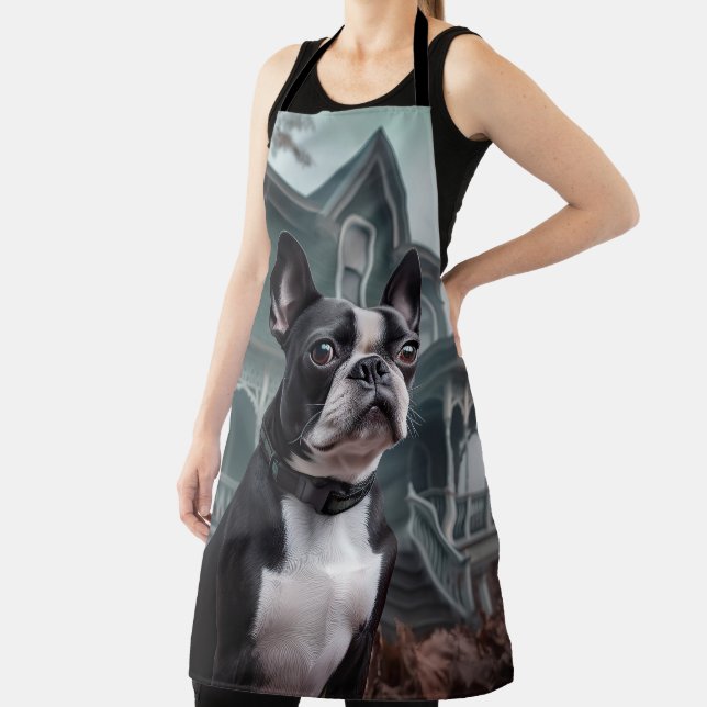 Boston Terrier Halloween Scary Apron (Insitu)
