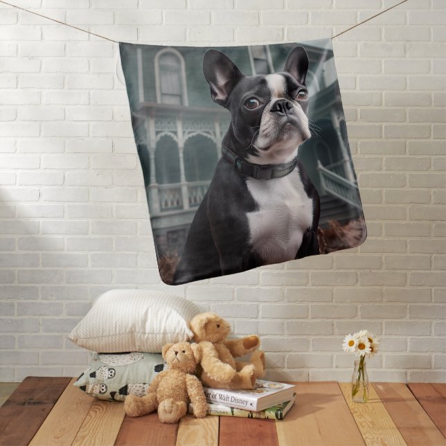 Boston Terrier Halloween Scary Baby Blanket (In Situ)