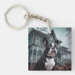 Boston Terrier Halloween Scary Keychain