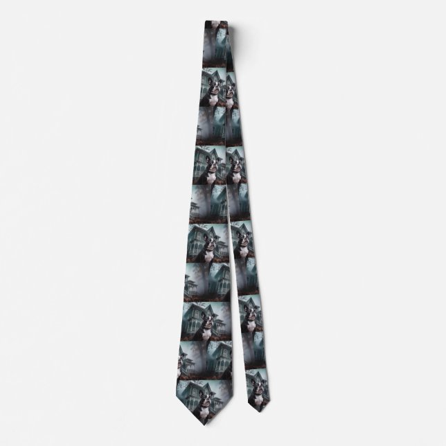 Boston Terrier Halloween Scary Neck Tie (Front)