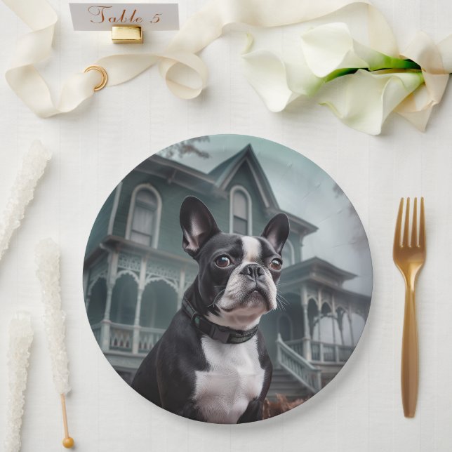 Boston Terrier Halloween Scary Paper Plates (Wedding)