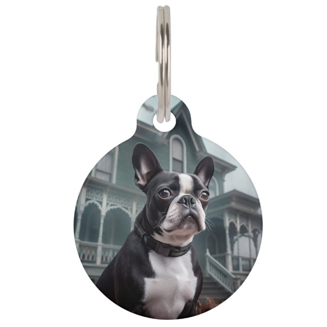Boston Terrier Halloween Scary Pet ID Tag (Front)