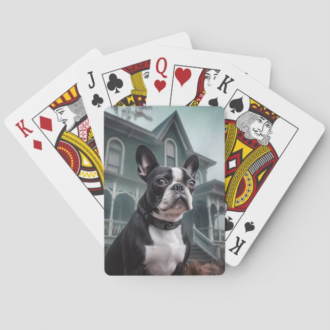 Boston Terrier Halloween Scary Poker Cards (Back)