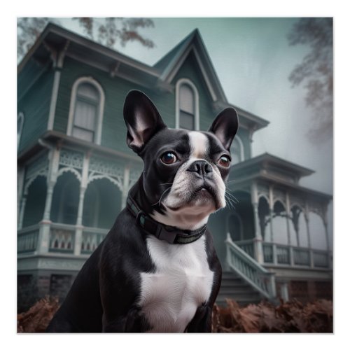 Boston Terrier Halloween Scary Poster