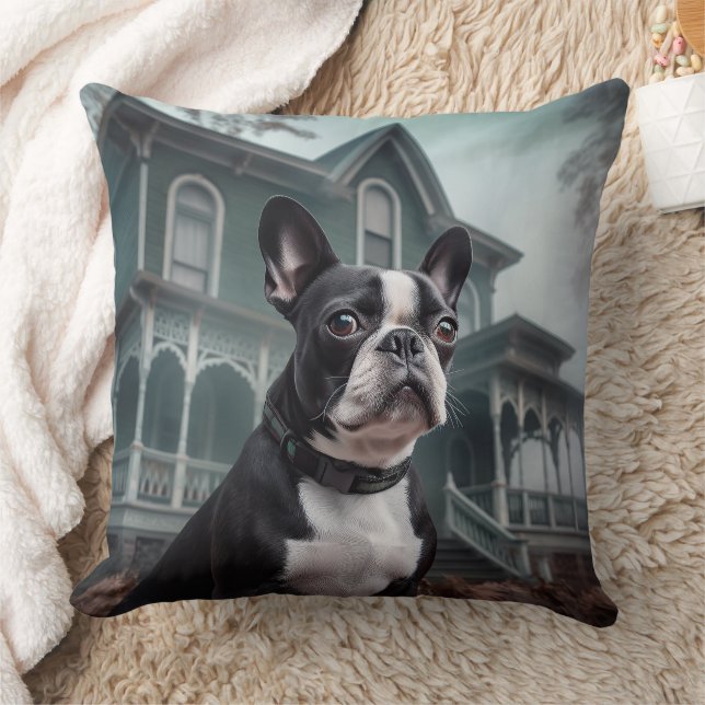 Boston Terrier Halloween Scary Throw Pillow (Blanket)