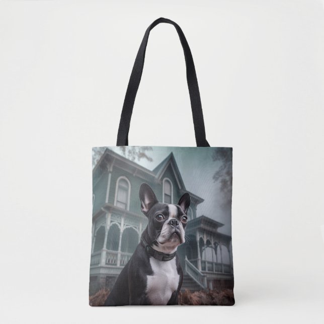 Boston Terrier Halloween Scary Tote Bag (Front)