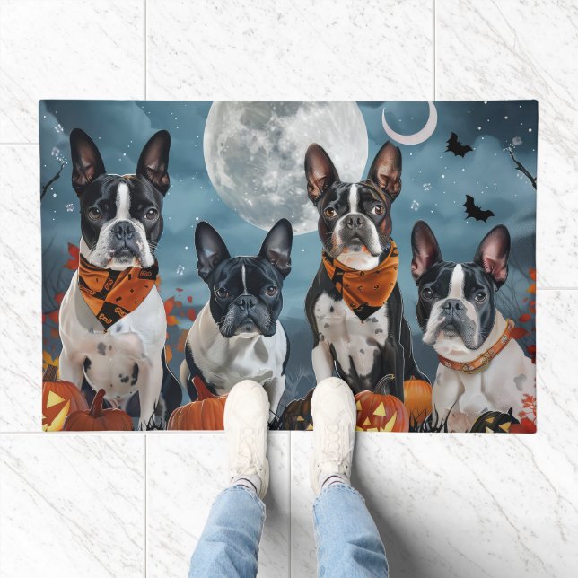 boston terrier Halloween Spooky Doormat (Indoor)